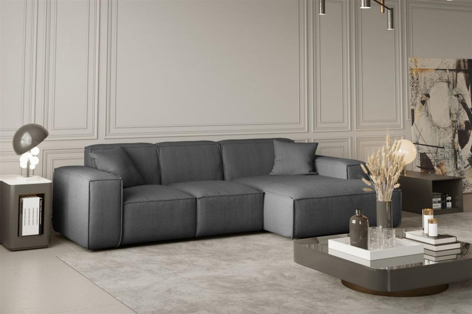 Ecksofa Designersofa CELES in Stoff Scala Grau Ottomane Rechts Bild 1