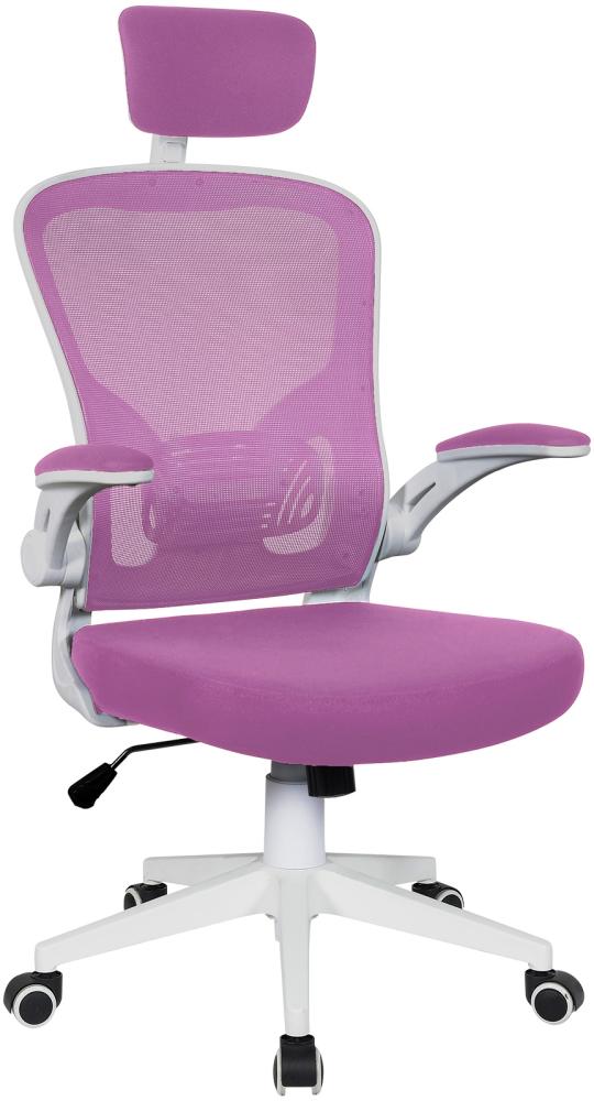 Bürostuhl Ergonomisch Drehstuhl Schreibtischstuhl Mesh Netzstoff office Stuhl Weiß / Rosa mit Kopfstütze Bild 1