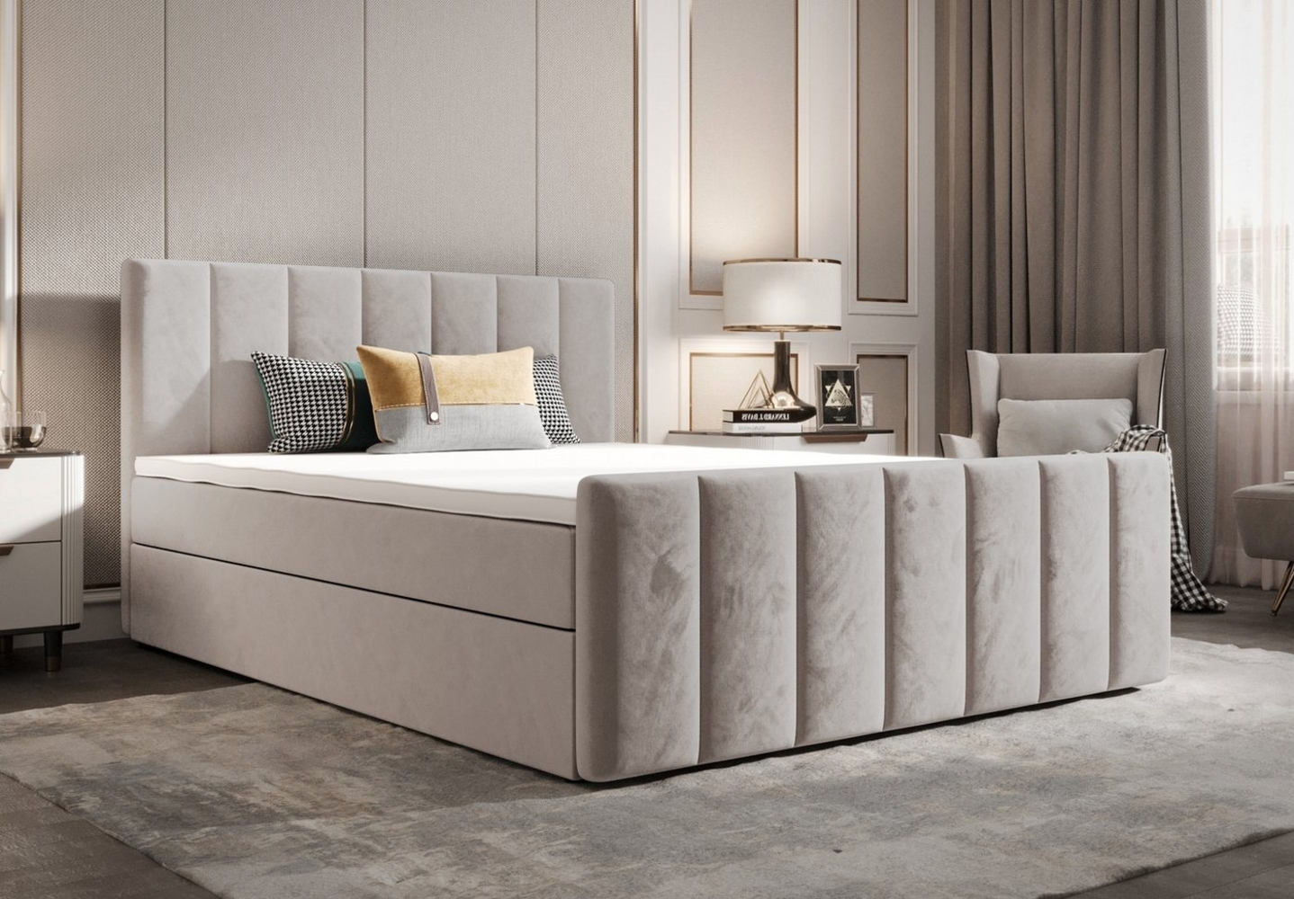 B&B Home Boxspringbett Boxbett Adelle (H3 Matratze Bonellfederung, Kopfteil, Bettkasten und Topper) Bild 1