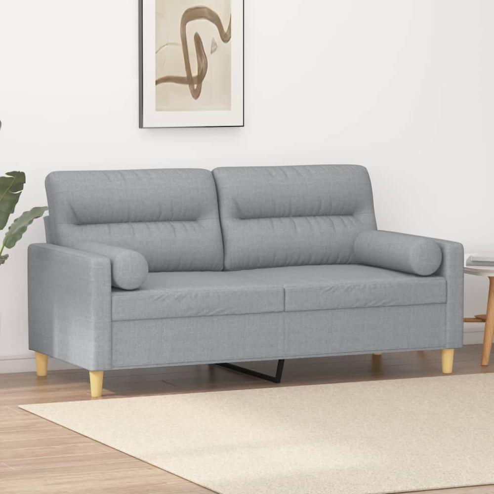 vidaXL 2-Sitzer-Sofa mit Zierkissen Hellgrau 140 cm Stoff 3200821 Bild 1