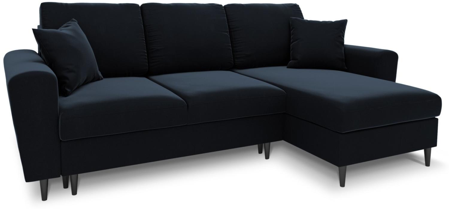 Micadoni 4-Sitzer Samtstoff Reversible Ecksofa mit Bettfunktion und Box Moghan | Bezug Dark Blue | Beinfarbe Black Chrom... Bild 1