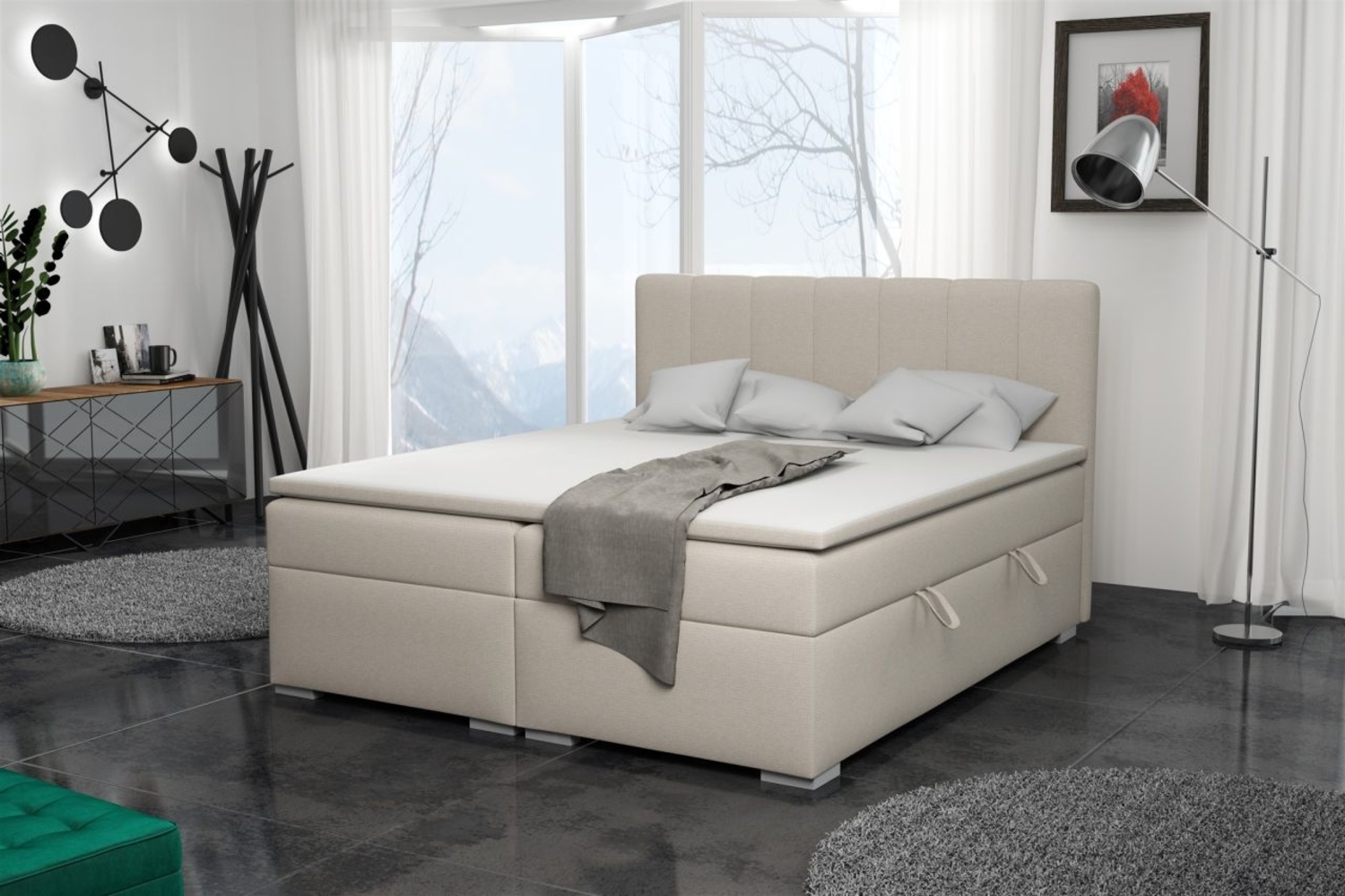 Boxspringbett Schlafzimmerbett LAURIN 200x200cm Stoff Aragon Beige Bild 1