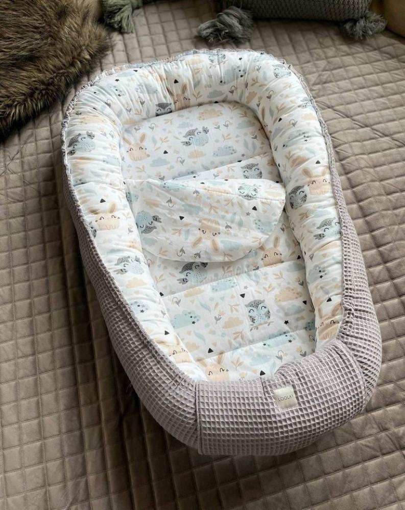 Loolay Bettnestchen GRAU Waffelpique/ HASE Beige Weiß BABYNEST Babyausstattung Neugeborene, (Super BABYGESCHENK Reisebett Nestchen SOLO/ o. in PREMIUM Geschenk SETS, 2-tlg, 4 Jahreszeiten ATMUNGSAKTIVER WAFFELSTOFF), LOOLAY® - 100% Europäische Stoffe u... Bild 1