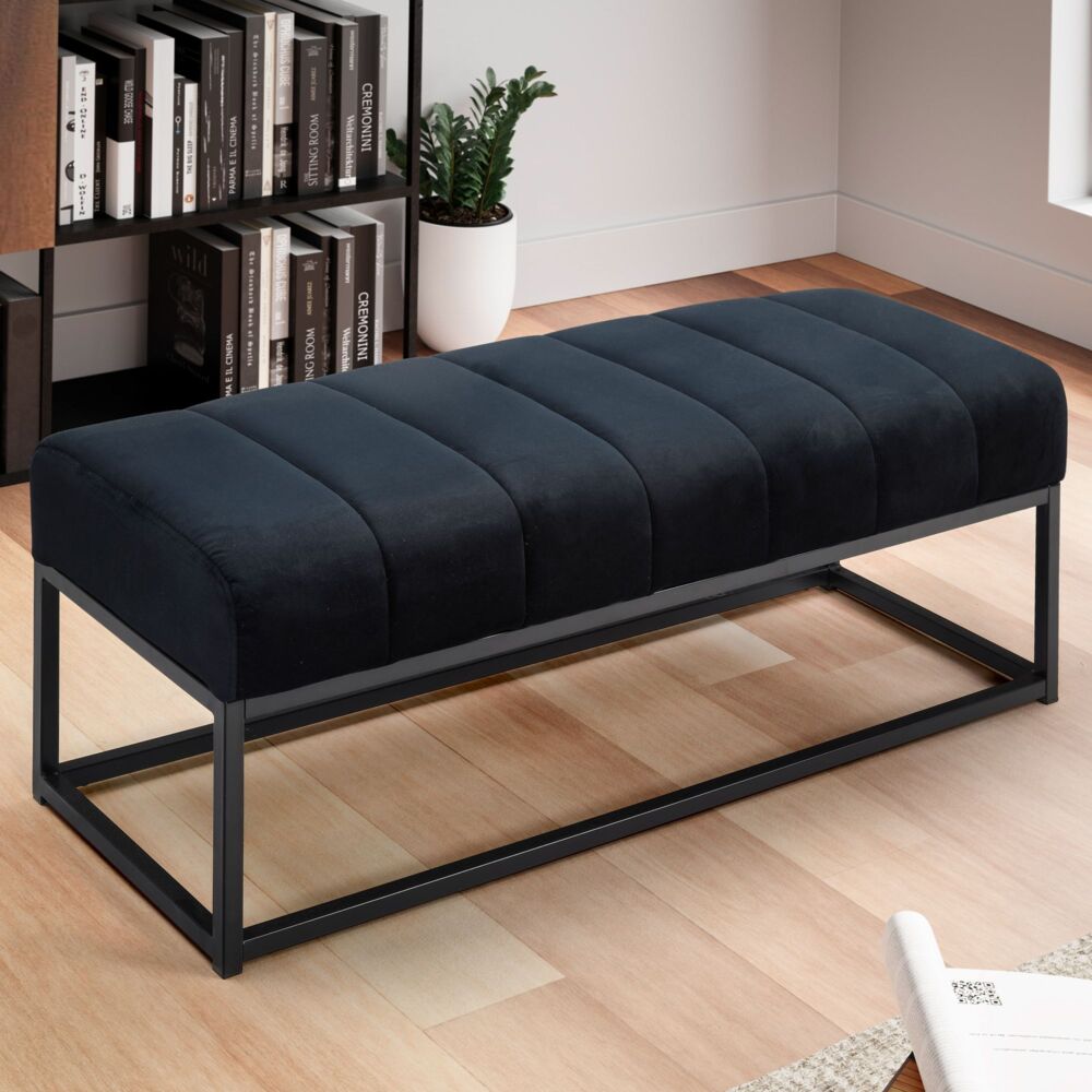 FINEBUY Bettbank FB60343 (Samt Schwarz 108 x 40 x 40 cm, Flur Polsterbank), Design Stoffbank Schlafzimmer, Garderobenbank Bild 1