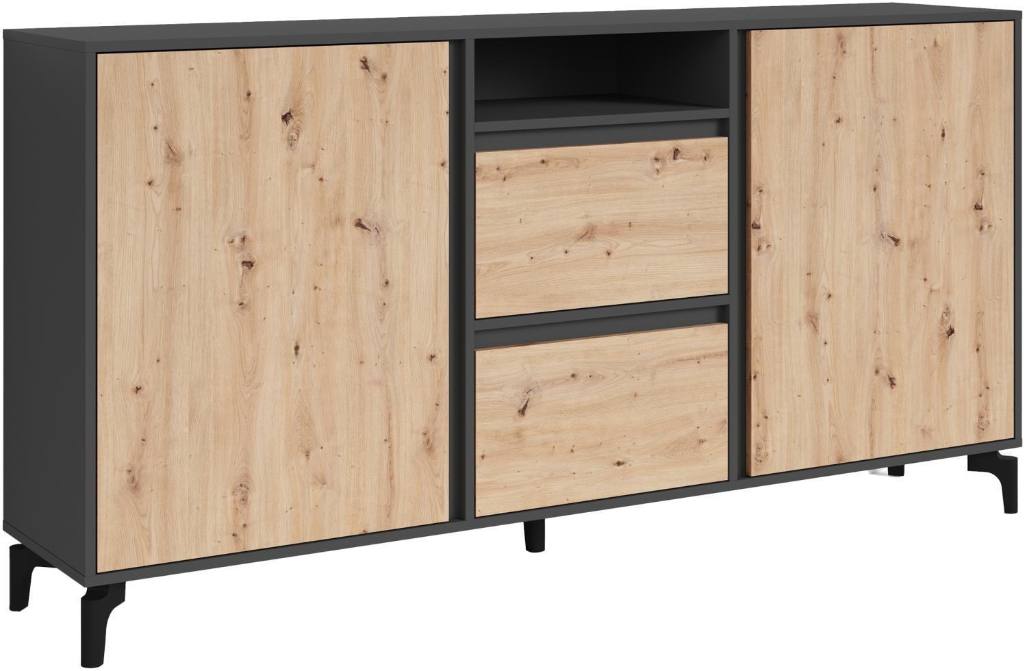 byLIVING Sideboard BLACKWOOD / Anthrazit mit Absetzung in Artisan Eiche / Kommode mit 2 Türen, 2 Schubkästen und 1 Fach / B 180, H 92, T 38 cm Bild 1