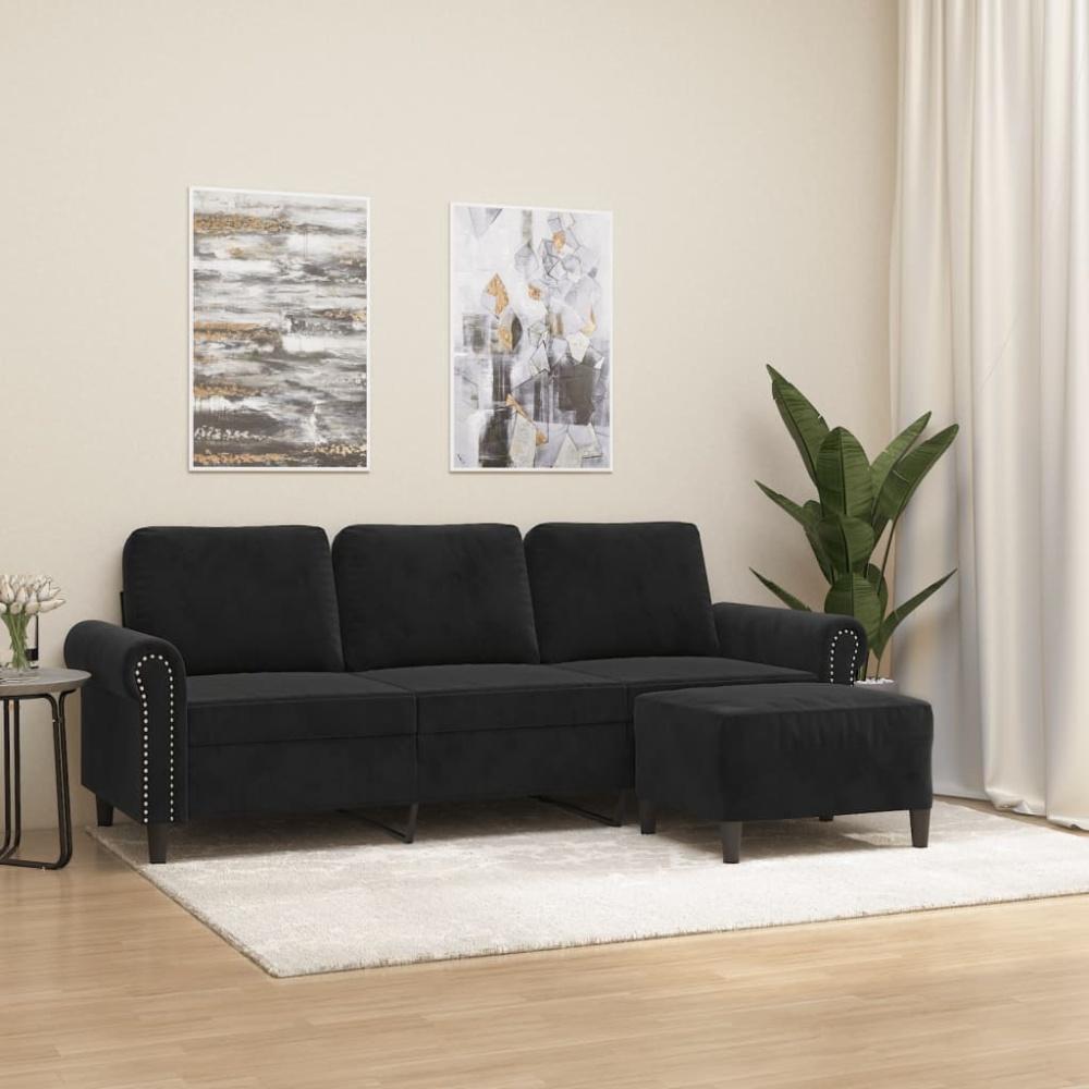 vidaXL 3-Sitzer-Sofa mit Hocker Schwarz 180 cm Samt 3201220 Bild 1