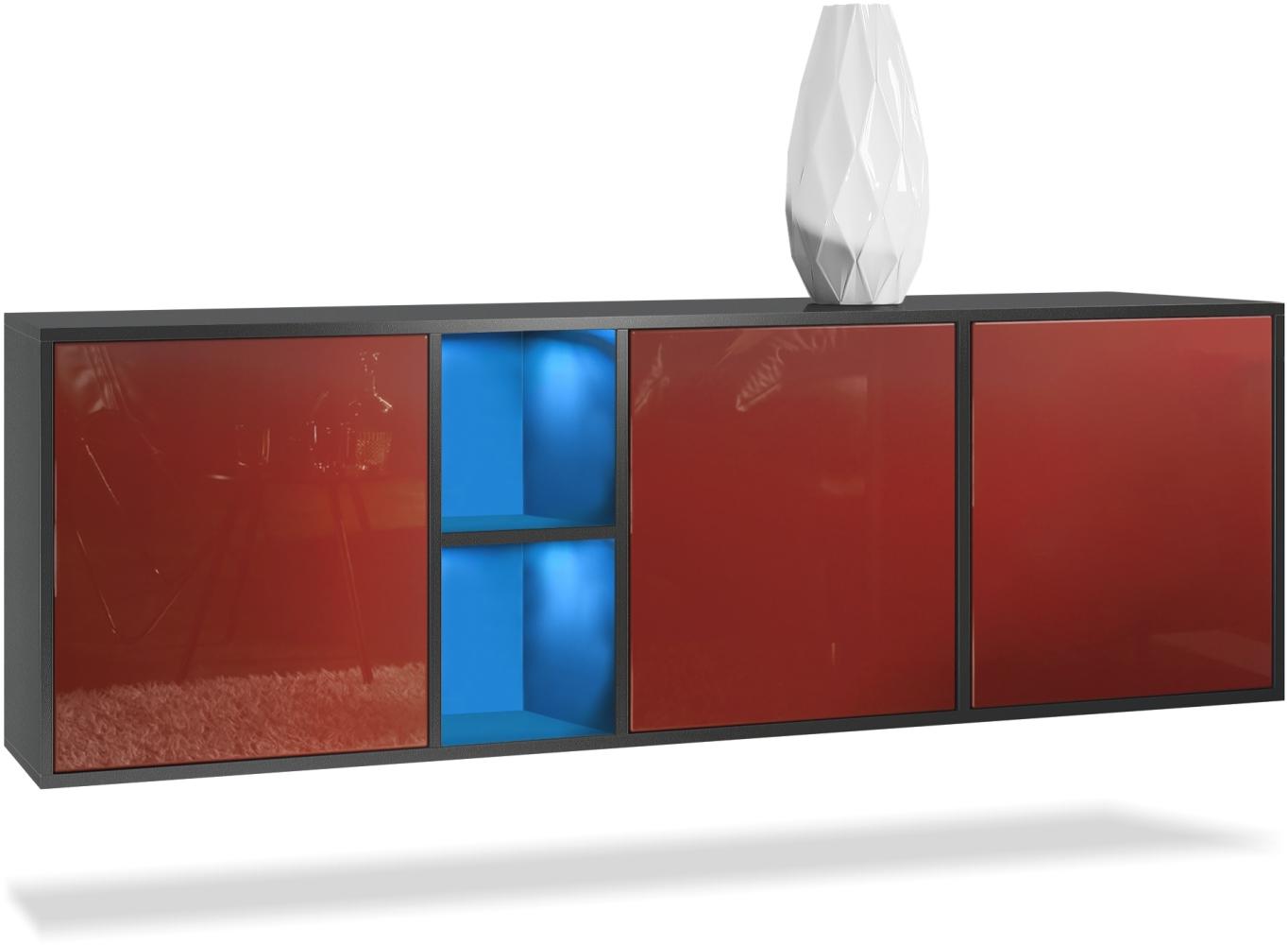 Vladon Kommode Cuba - Schwarz matt/Bordeaux Hochglanz - Modernes Sideboard für Ihr Wohnbereich - (BxHxT) 182x53x35 cm Bild 1