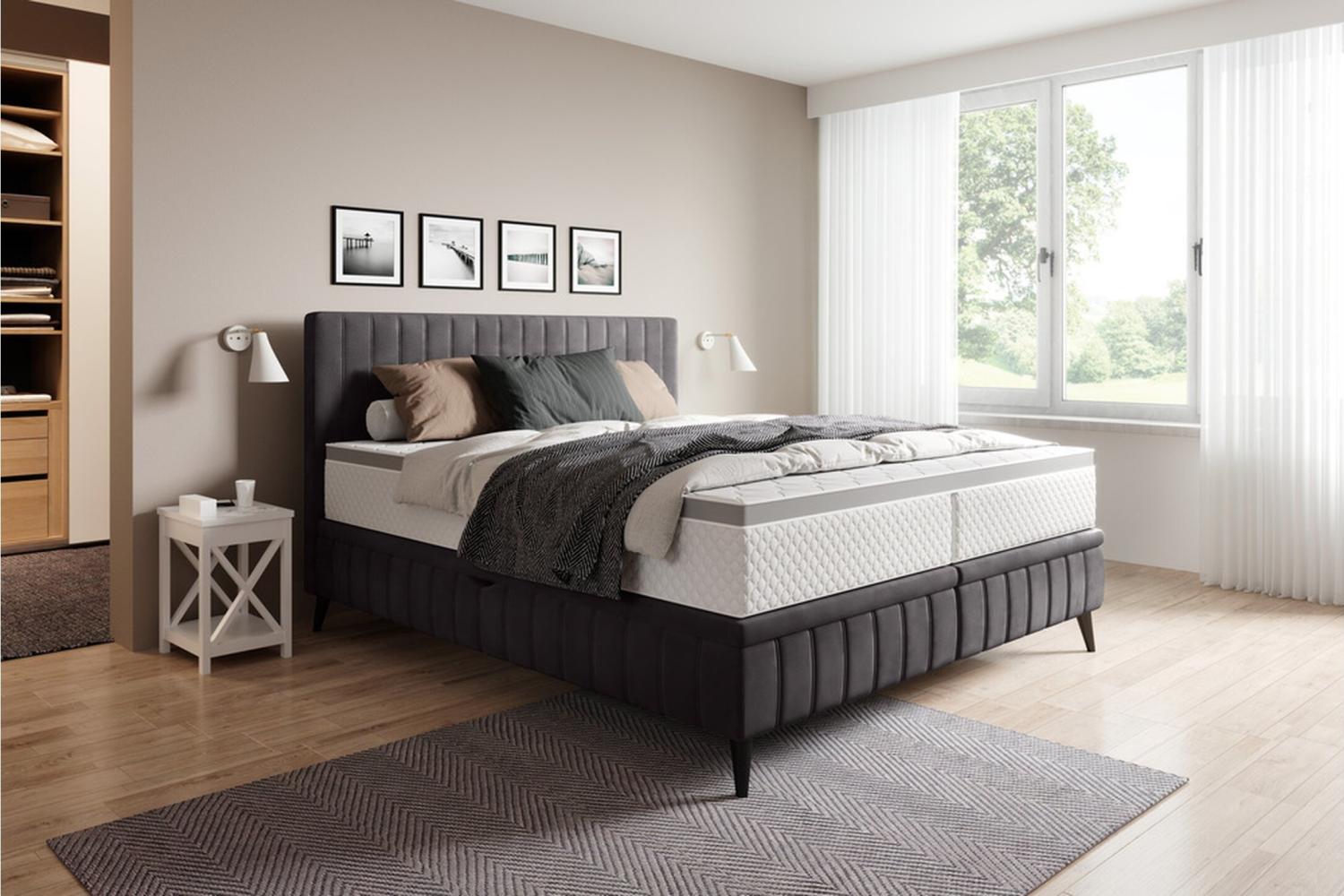 Stylefy Cayamant Boxspringbett Strukrurstoff 140x200 cm Graphit Bild 1