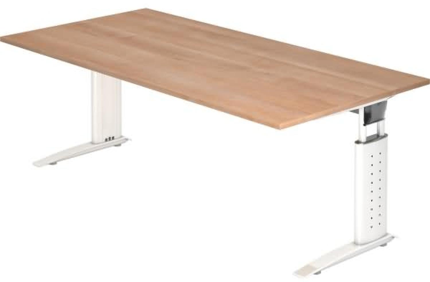 Schreibtisch US2E C-Fuß 200x100cm Nussbaum Gestellfarbe: Weiß Bild 1