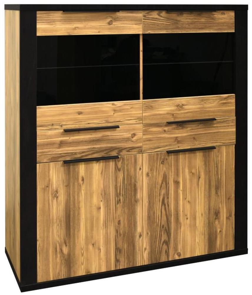 Highboard Edala 134 x 45 x 146 Anrichte Appenzeller Fichte Dunkel/Schwarzstahl 15059 Bild 1