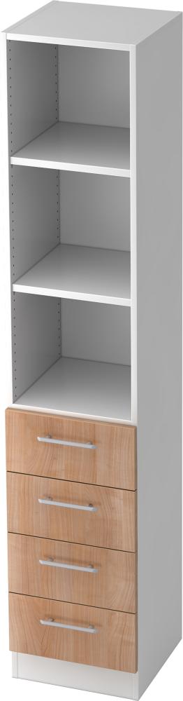 bümö office Aktenschrank Regal mit Schubladen, Büroschrank schmal aus FSC-Holz, 40cm breit in Weiß/Nussbaum - Aktenregal & Schubladenschrank mit Relinggriffen, Büro Möbel Schrank System, 7600-W-N-RE Bild 1