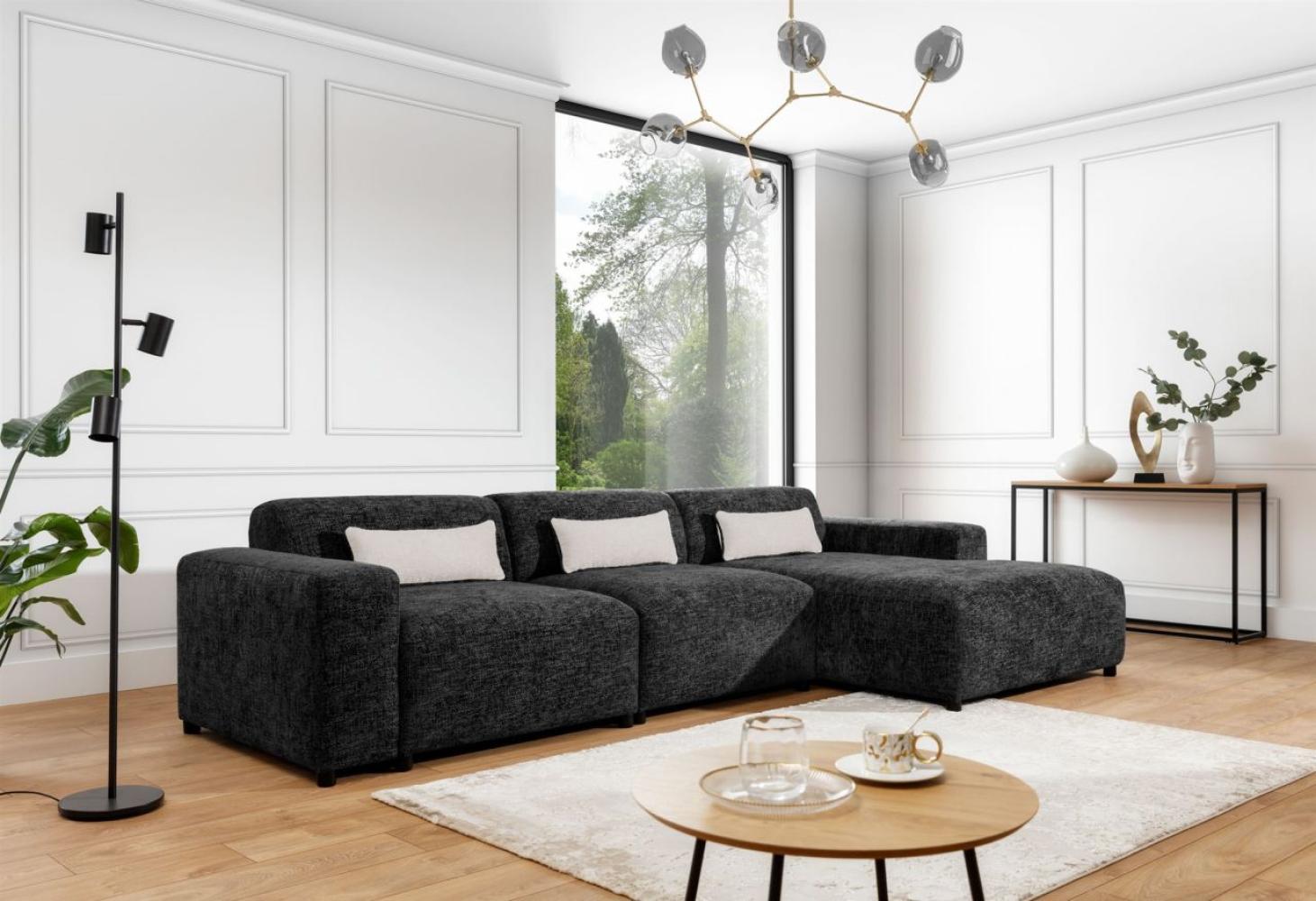 Ecksofa Designersofa ROMY MAX in Stoff Enjoy Me Schwarz Ottomane Rechts Bild 1