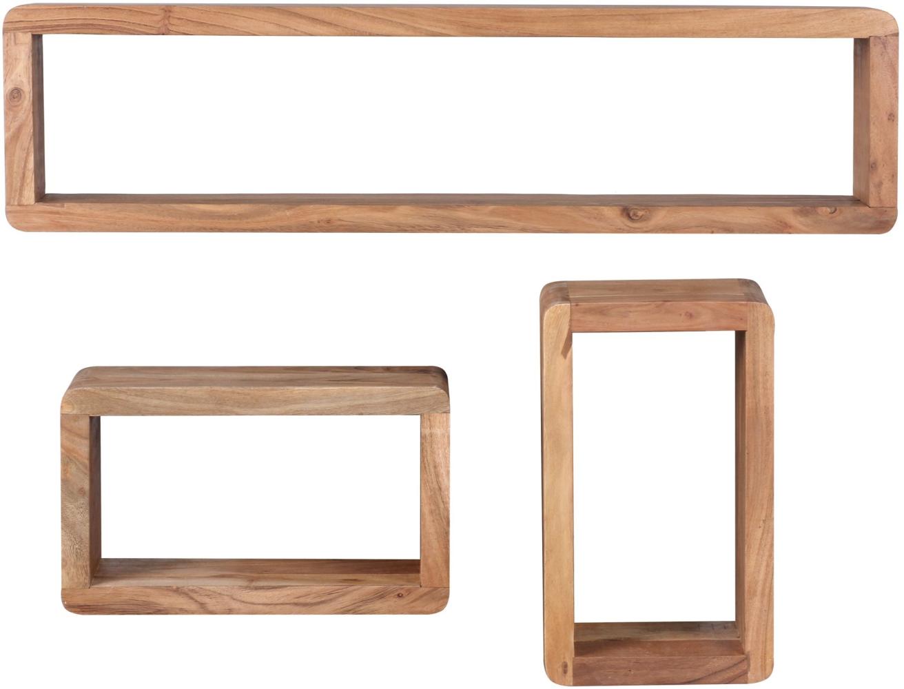 Wohnling Design Wandregal 3er Set Massiv Holzregale Akazie Landhausstil Bild 1