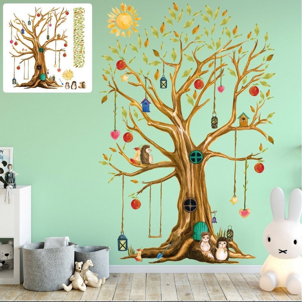 Sunnywall Wandtattoo XXL Wandtattoo Baumhaus Baum Igel Sunnywall EXKLUSIV Set Kinderzimmer Bild 1