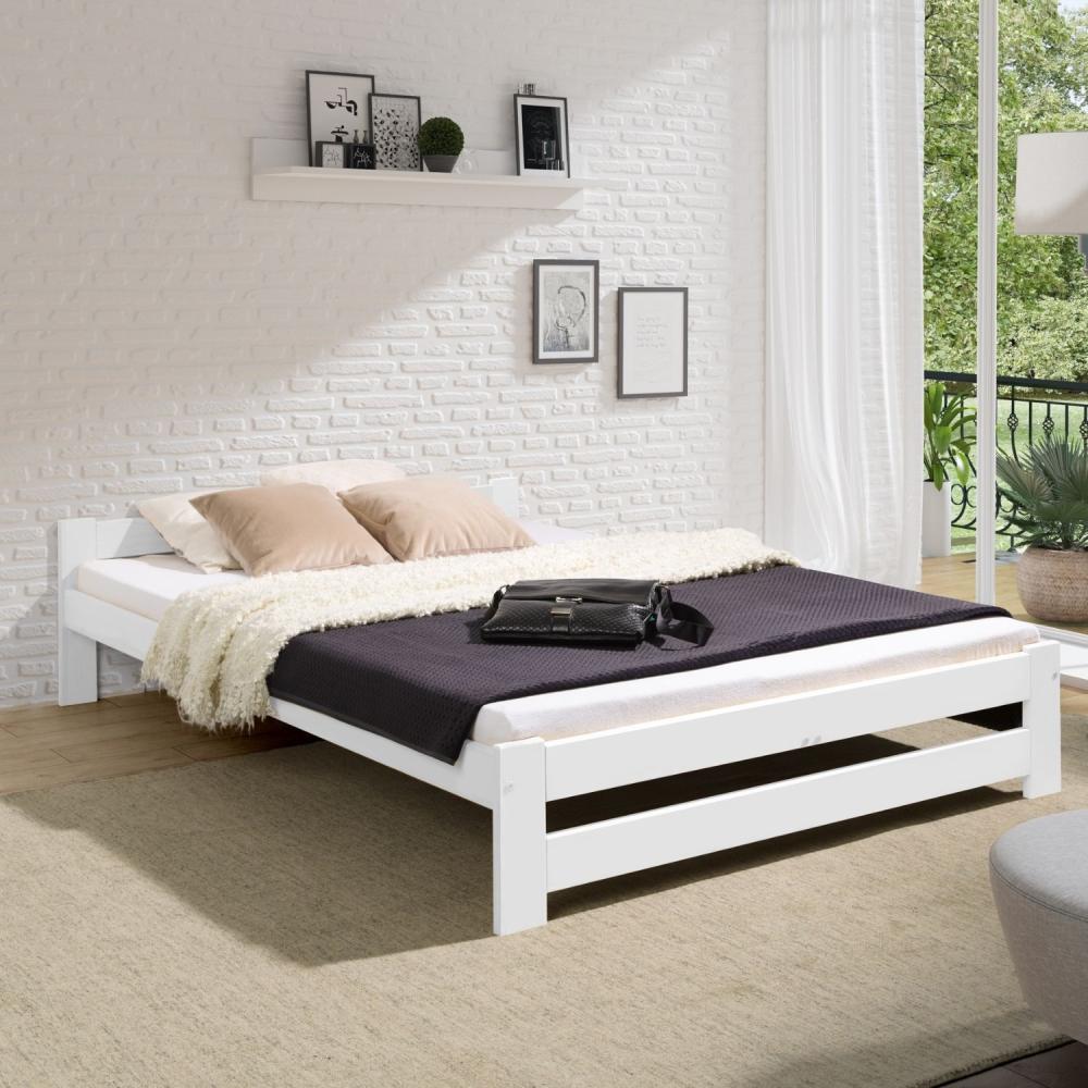 Coemo Bett Classico Holzbett Bettgestell mit Lattenrost Massivholz Kiefer Farbe Weiß 160x200 cm Bild 1