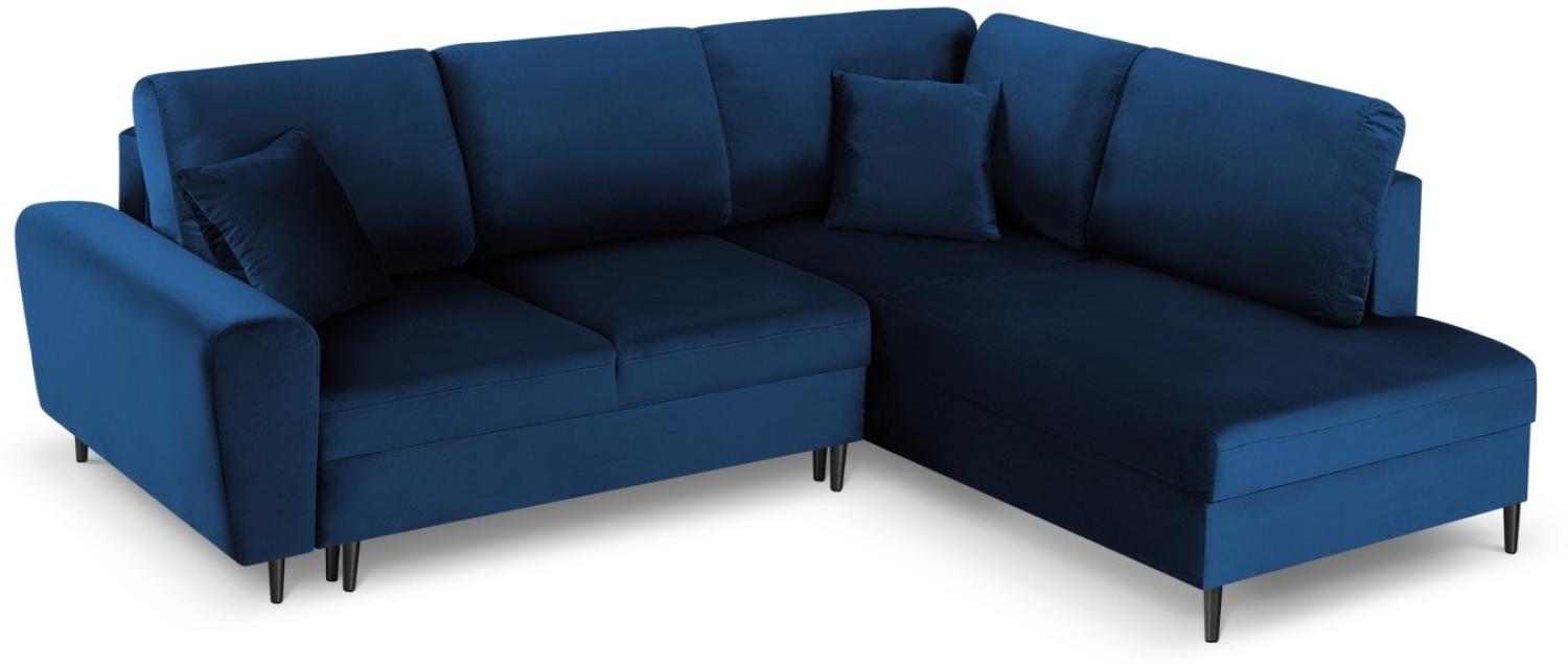 Micadoni 5-Sitzer Samtstoff Ecke rechts Sofa mit Bettfunktion und Box Moghan | Bezug Royal Blue | Beinfarbe Black Chrome... Bild 1