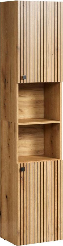 welltime Hochschrank Amrum (1-St) Breite 40cm, geräumiger Hochschrank Eiche Rillenoptik Badschrank Bild 1