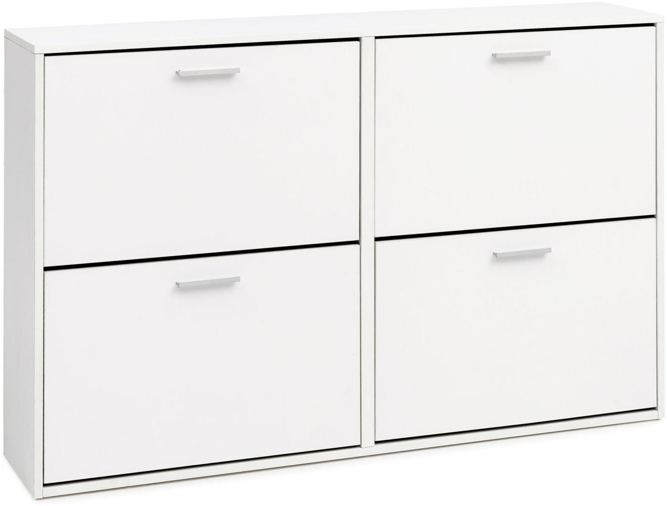 Kadima Design Schuhschrank "Nidda" Holz: Zeitloses Design, große Ablagefläche, 4 Klapptüren, 8 Schuhablagen, einfacher Aufbau. Weiß, 120x24x81 cm Bild 1