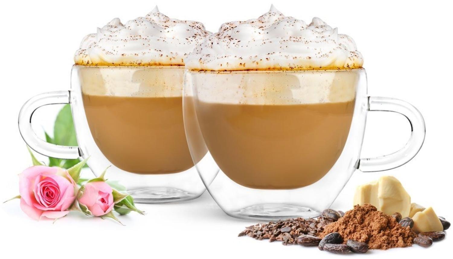 4 Doppelwandige Cappuccino Tassen mit Henkel 300ml Kaffeegläser Teegläser Bild 1