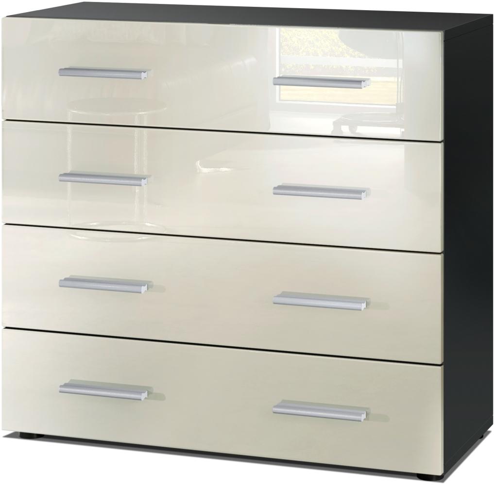 Vladon Sideboard Pavos, Kommode mit 4 Schubladen, Schwarz matt/Creme Hochglanz (76 x 72 x 35 cm) Bild 1