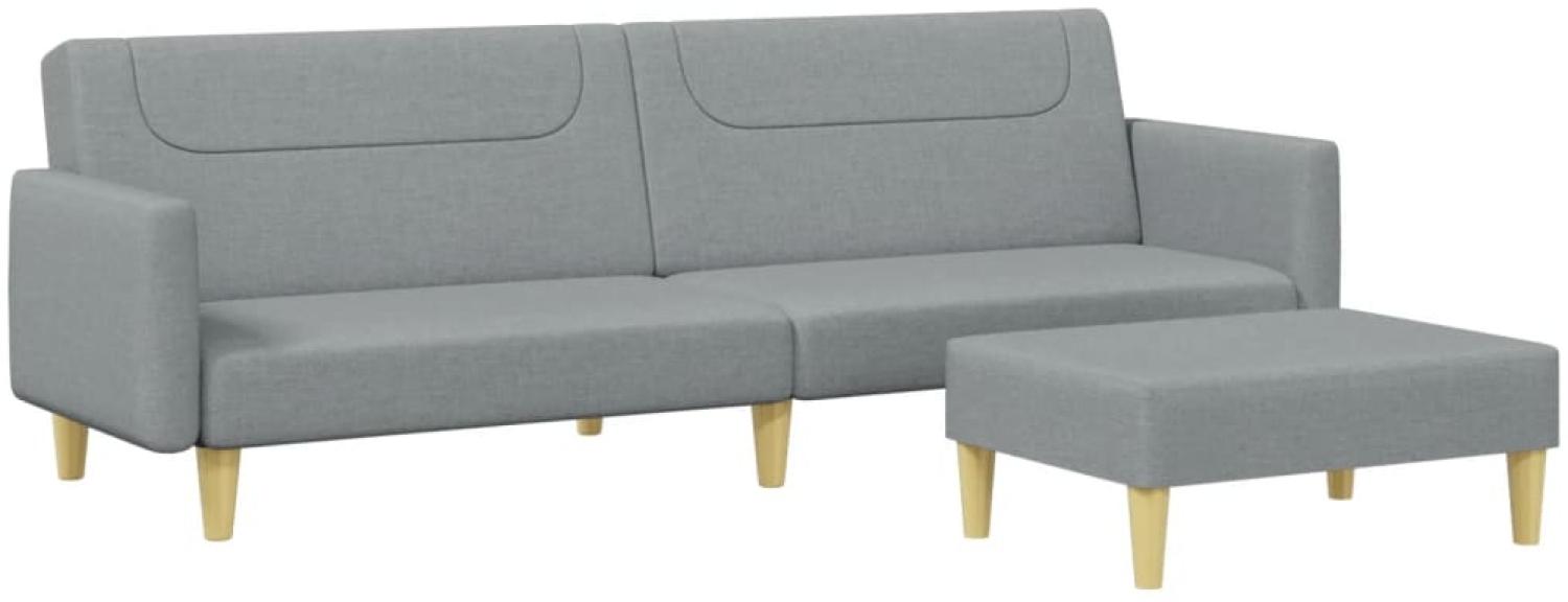 vidaxl Schlafsofa 2-Sitzer mit Fußhocker, Hellgrau, Stoff (100% Polyester), Holz, Kunststoff mit Holzoptik Bild 1