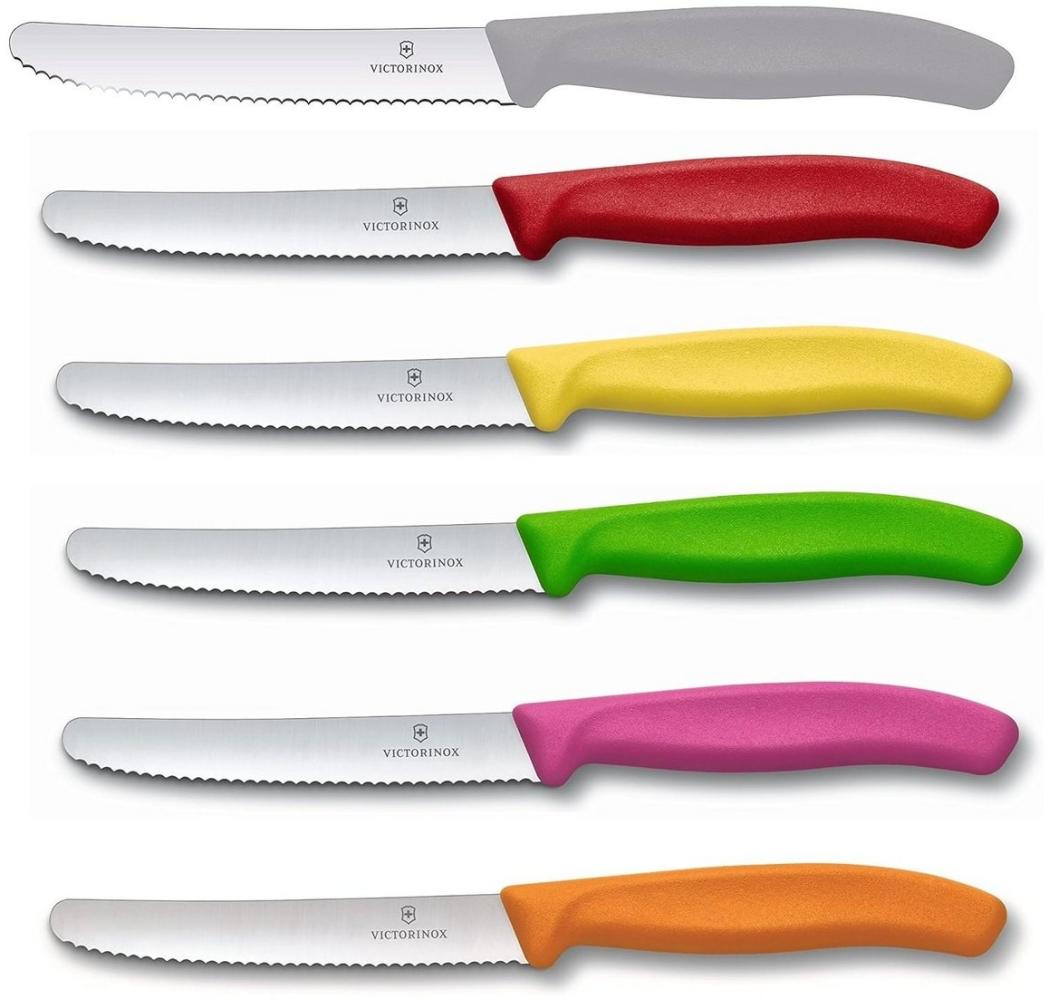 6 Stück Victorinox Tafelmesser Bunter Mix Swiss Classic (Grau, Orange, Grün, Rot, Pink, Gelb) Bild 1