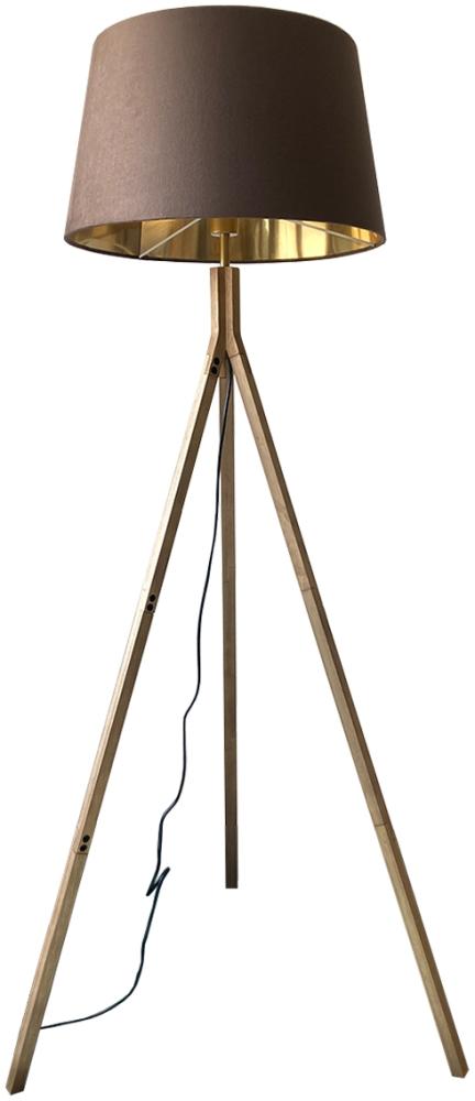 meineWunschleuchte Stehlampe mit Dreibein, Holz / Samt Braun / Gold, ohne Leuchtmittel, Höhe 157 cm Bild 1