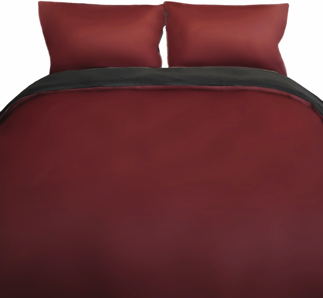 Einfarbige Wendebettwäsche 100% Baumwolle Satin mit Reißverschluss für Einzel- und Doppelbett Bordeaux/Anthrazit 200 x 220 cm + 2x 80 x 80 cm Bild 1