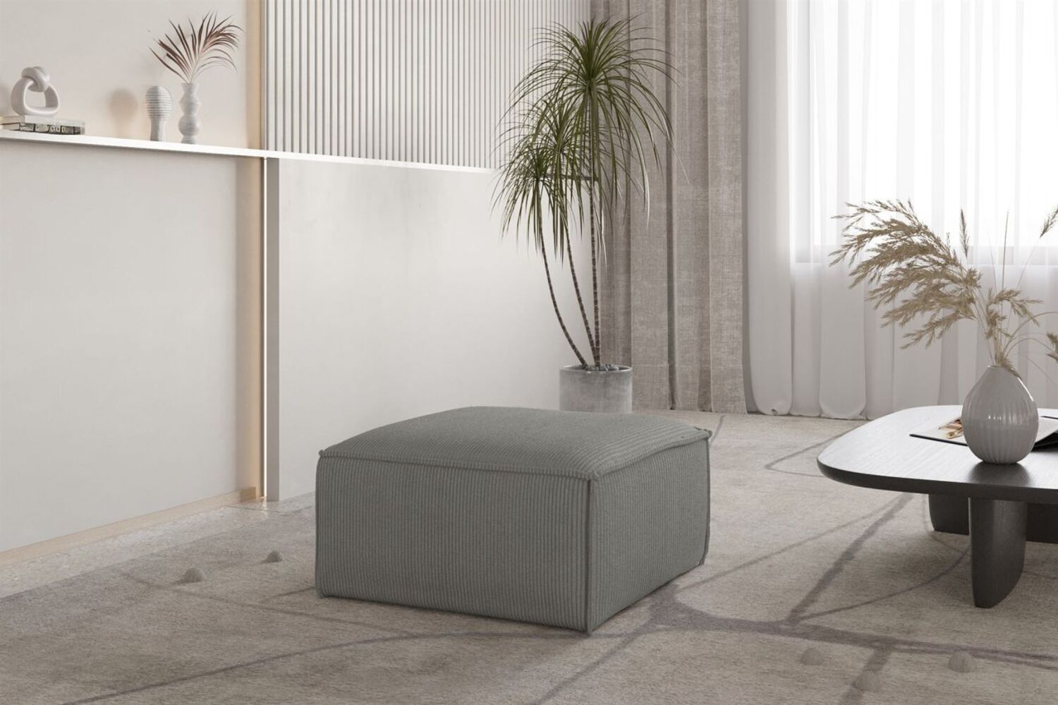 Polsterhocker Designerhocker CELES PREMIUM 65x65 cm in Stoff Scala Grau Bild 1