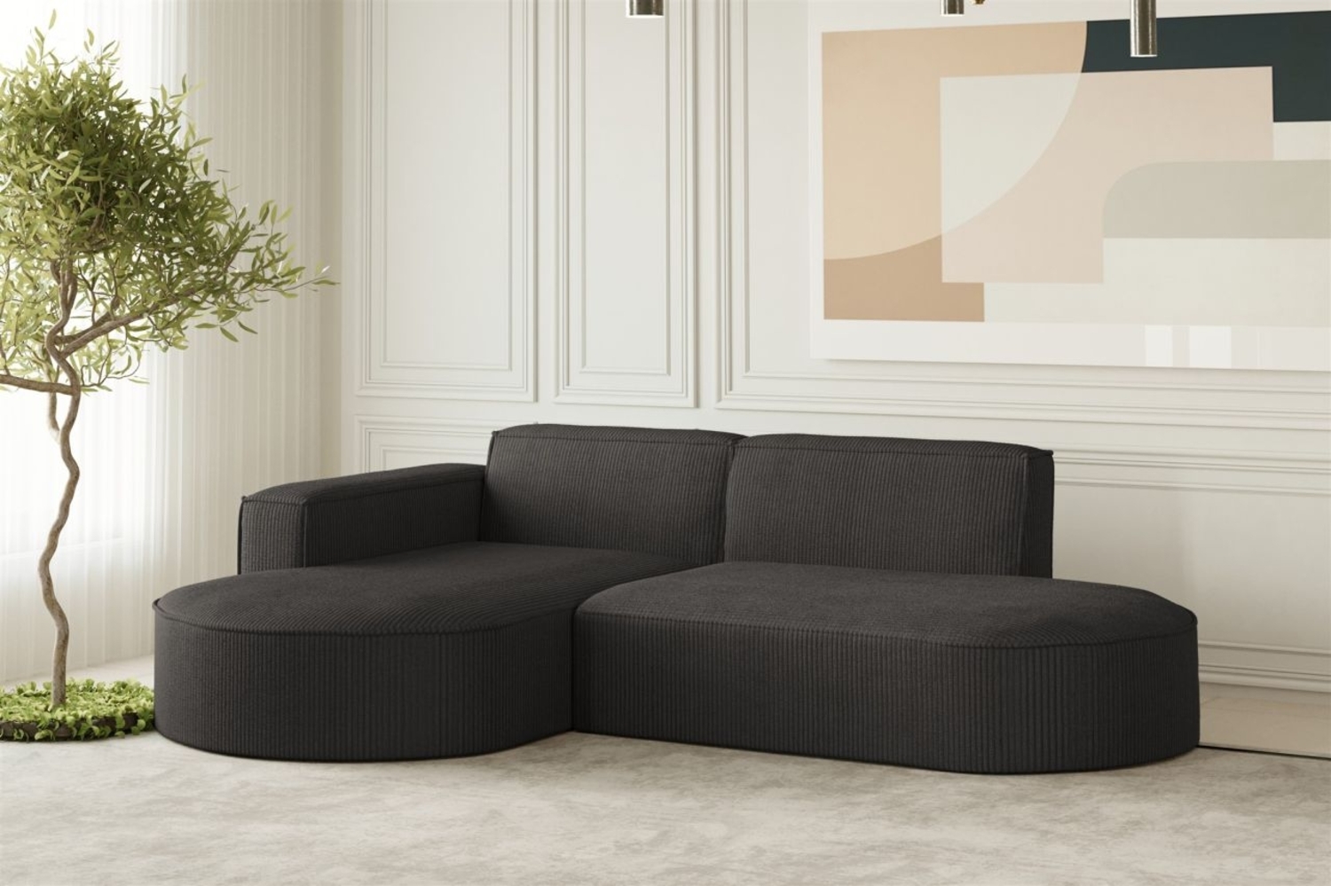 Ecksofa Designersofa PALMA XS in Stoff Scala Anthrazit Ottomane Links Bild 1