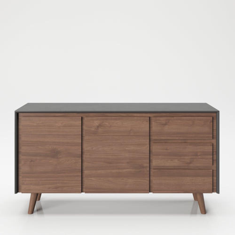 PLAYBOY - Sideboard "VICTORIA" mit 3 Schubladen und 2 Türen, sanft-schließend, Walnuss/Grau, Retro-Design Bild 1