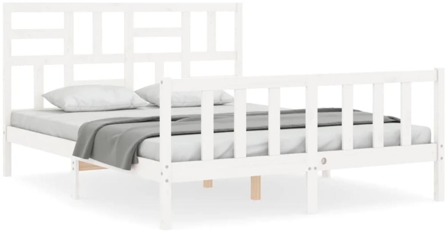 vidaXL Massivholzbett mit Kopfteil Weiß 3193082 Bild 1