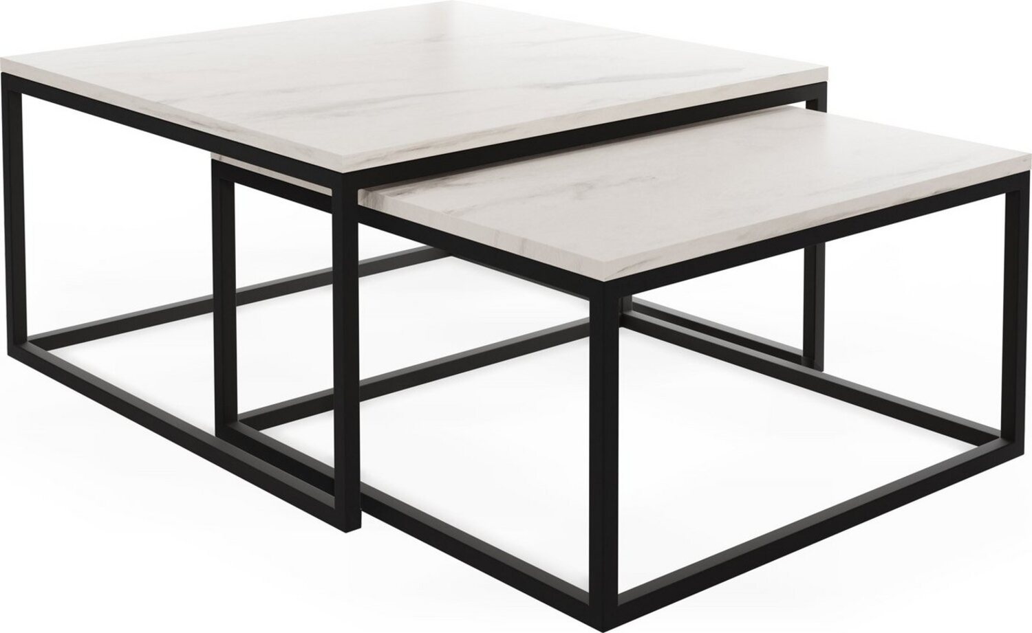 WFL GROUP Couchtisch Vella, Rechteckige Satztische 2 in 1 mit Schwarze Metallgestell Bild 1