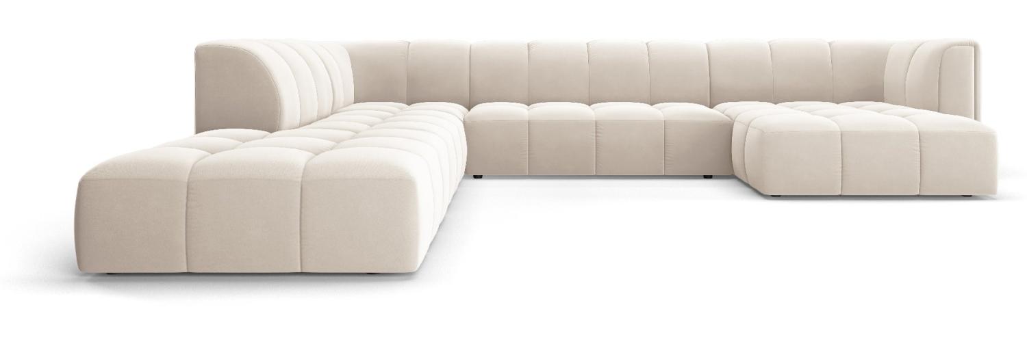 Micadoni Modulares Panorama Ecksofa Serena 7-Sitzer Samtstoff, Hellbeige, Links Bild 1