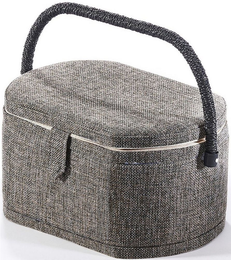 Kobolo Nähkorb Nähkästchen - grau - oval - Stoff - 29x20x16 cm Bild 1