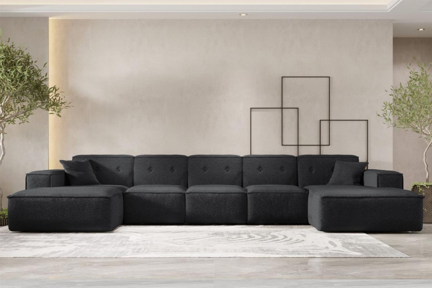 Wohnlandschaft Sofa U-Form CESINA XL in Stoff Ascot Bukla Schwarz Bild 1