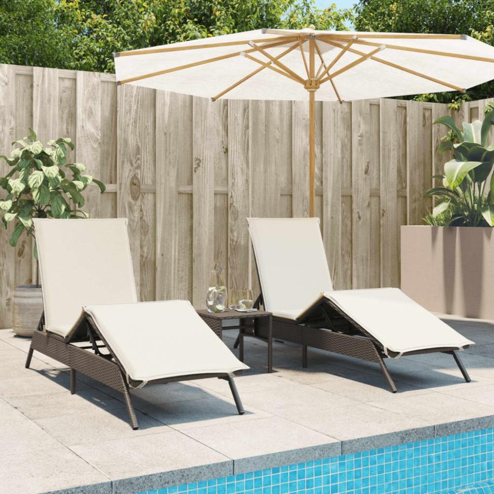 vidaXL Sonnenliegen mit Auflagen 2 Stk. Braun Poly Rattan 3261579 Bild 1