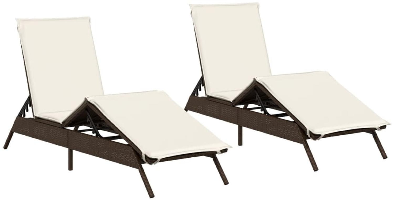 vidaXL Sonnenliegen mit Auflagen 2 Stk. Braun Poly Rattan 3261579 Bild 1