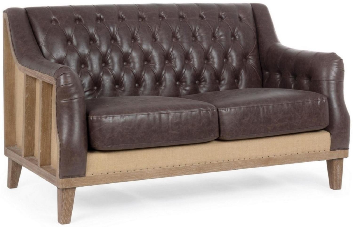 Casa Padrino Luxus Chesterfield Kunstleder Sofa Dunkelbraun / Naturfarben 140 x 85 x H. 85 cm - Wohnzimmer Sofa - Wohnzimmer Möbel - Chesterfield Möbel - Luxus Möbel - Luxus Einrichtung Bild 1