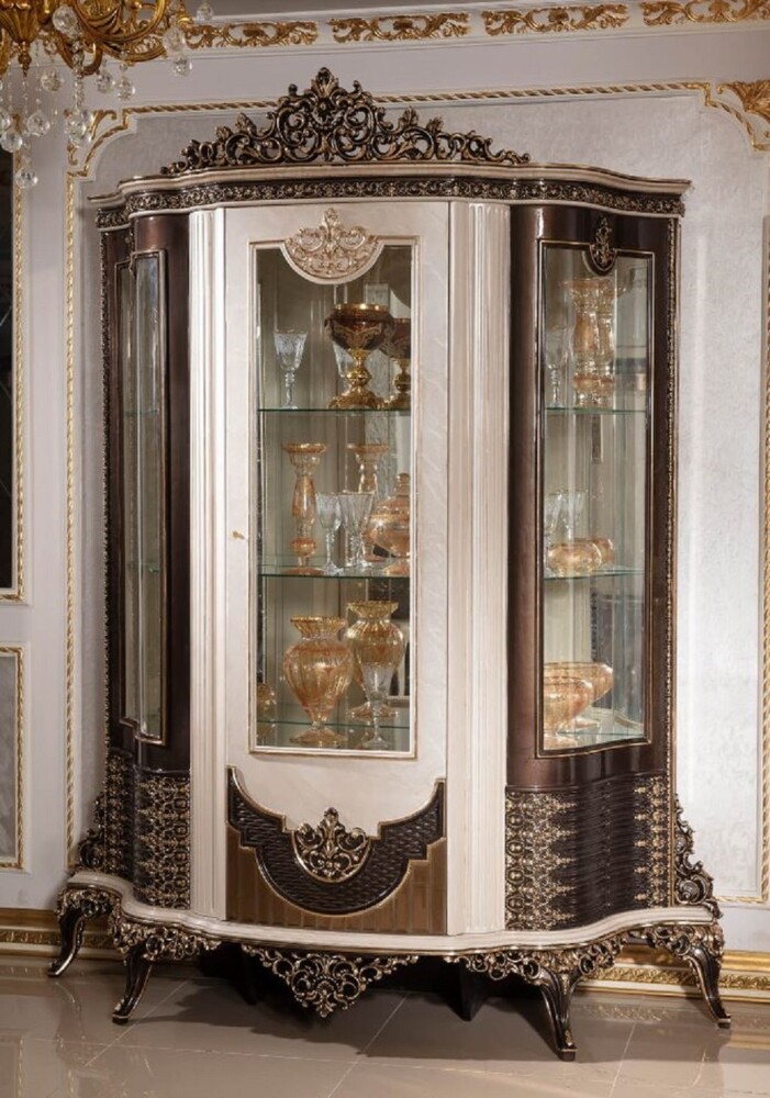 Casa Padrino Luxus Barock Vitrine mit Tür Creme / Dunkelbraun / Gold Bild 1