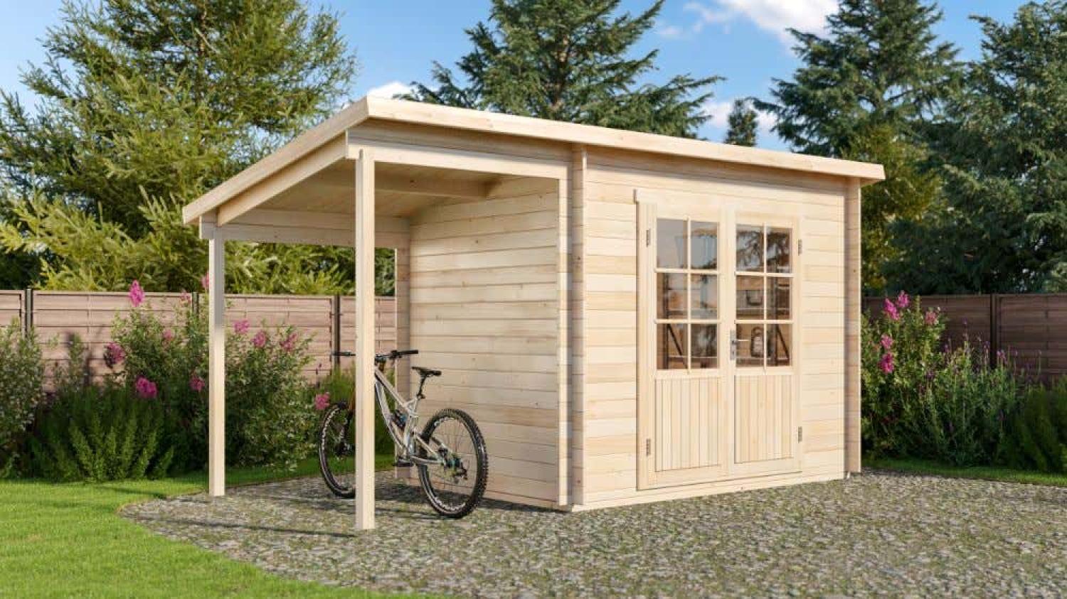 Alpholz Pultdach Gartenhaus Modell Martina-28 mit Schleppdach Gartenhaus aus Holz in Braun Holzhaus mit 28 mm Wandstärke inklusive Schleppdach Blockbohlenhaus mit Montagematerial Bild 1