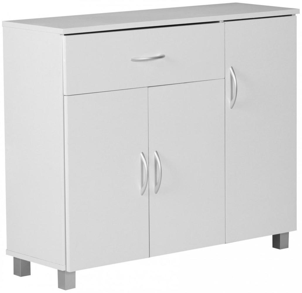 Kommode Sideboard - AMIRA - Weiss 90 x 75 cm mit 3 Türen + 1 Schublade Bild 1