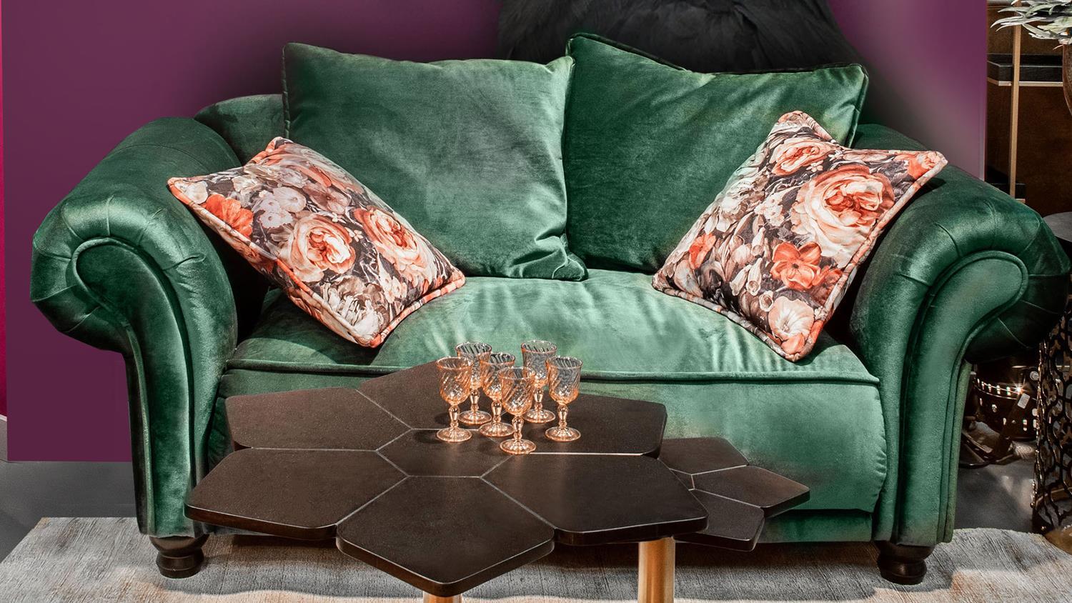 Sofa VIVERO 2-Sitzer farn Relaxsofa grün Samtoptik Holz Bild 1
