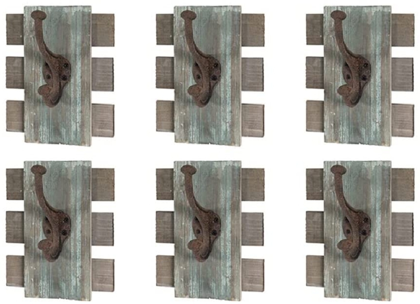 HAKU Möbel Garderobenleiste 6er Set bunt, Vintage, Massivholz, Metall - Maße: B 16 cm x H 20 cm x T 11 cm, Style: Industrial Bild 1