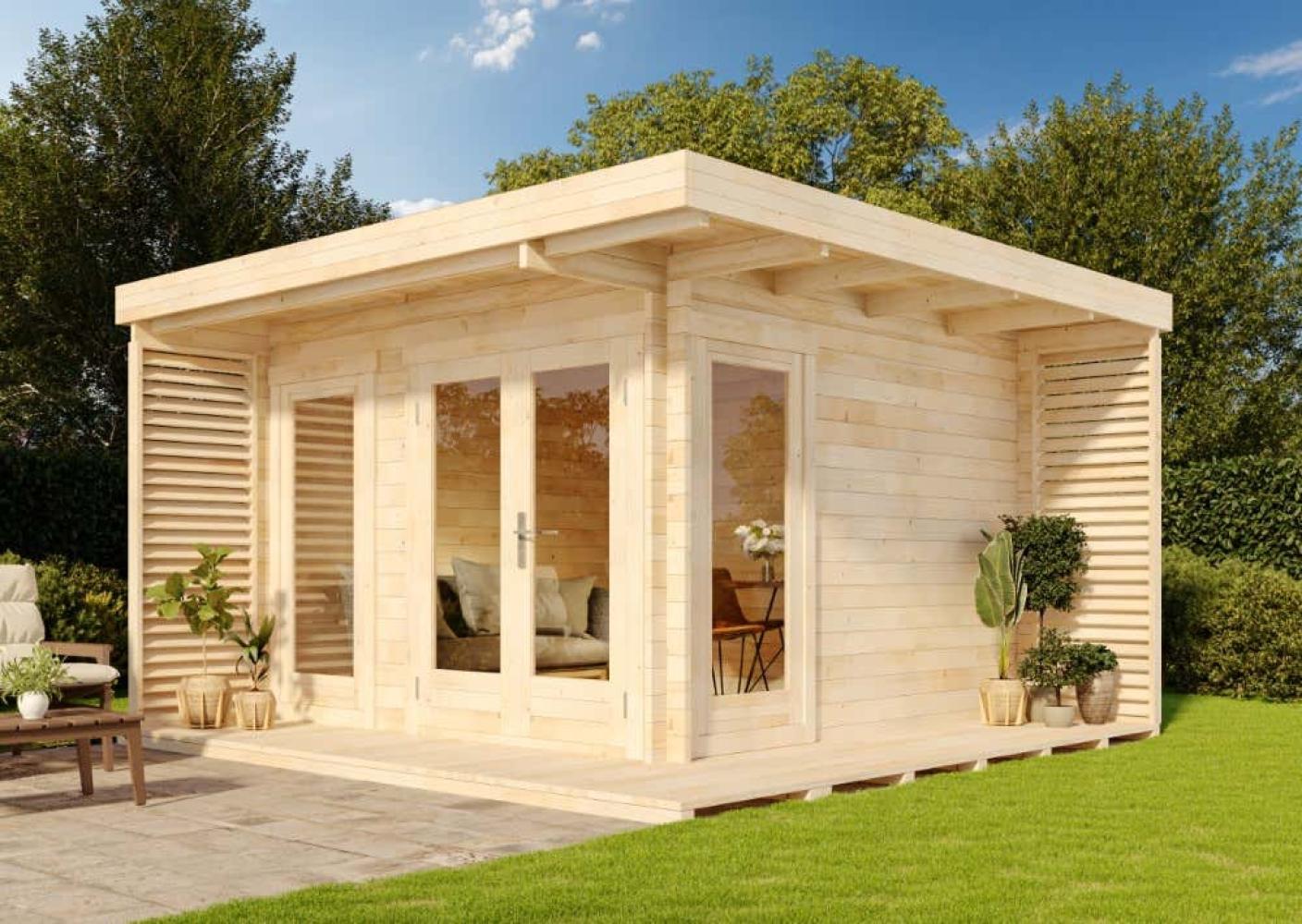 Alpholz Gardenlounge Cube-44 Gartenhaus aus Holz Holzhaus mit 44 mm Wandstärke inklusive Terrasse Blockbohlenhaus mit Montagematerial Bild 1