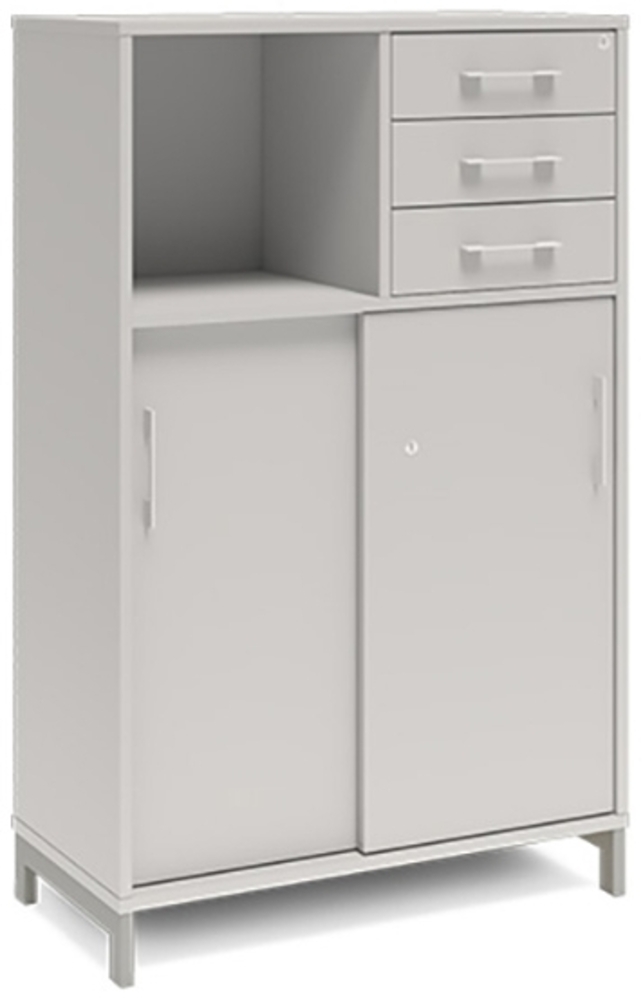 Büroschrank DNA 800x1275 mm Hellgrau/Schwarz Schiebetür- und Schubladenmodul 3A4/2A4 Bild 1