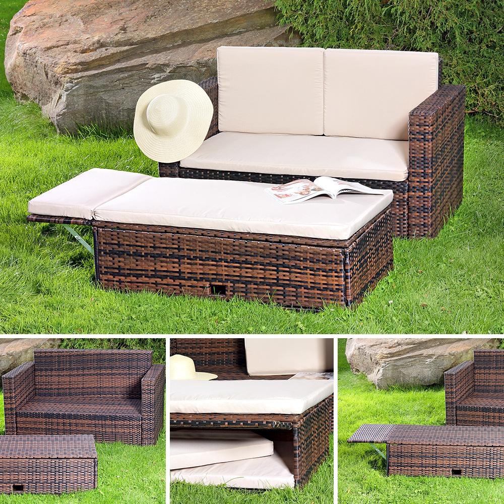 Gartensofa Fußbank Lounge Polyrattan Outdoormöbel Sitzgarnitur Couchset braun Bild 1