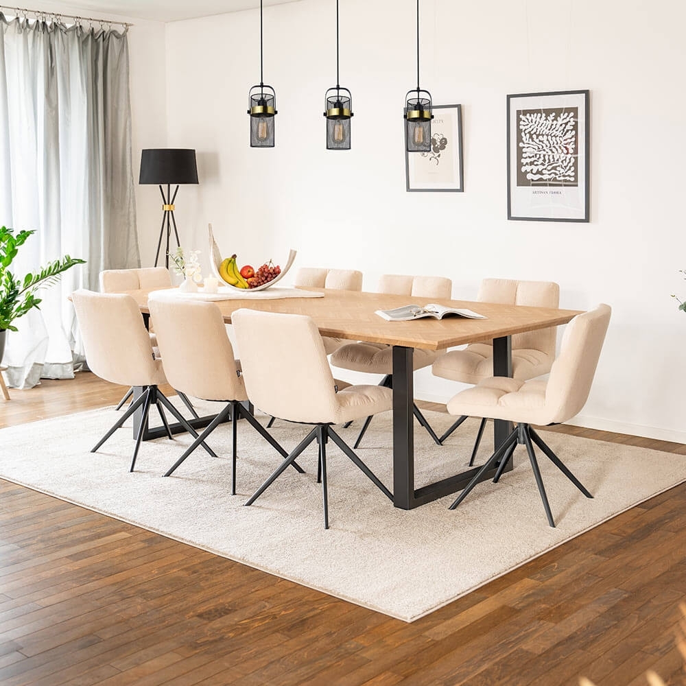 HOME DELUXE Essgruppe Eckig AVENCIA inkl. U-Fuß - 240 x 120 cm Fishbone Oak 8 Stühle Creme Bild 1