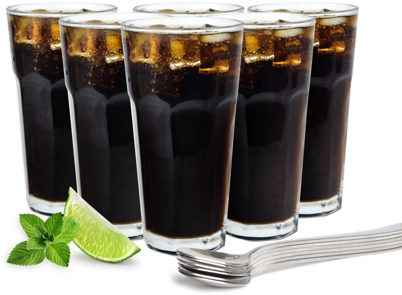 6 Cocktailgläser mit 6 Löffeln 425ml Kaffeegläser Teeggläser Longdrinkgläser Bild 1