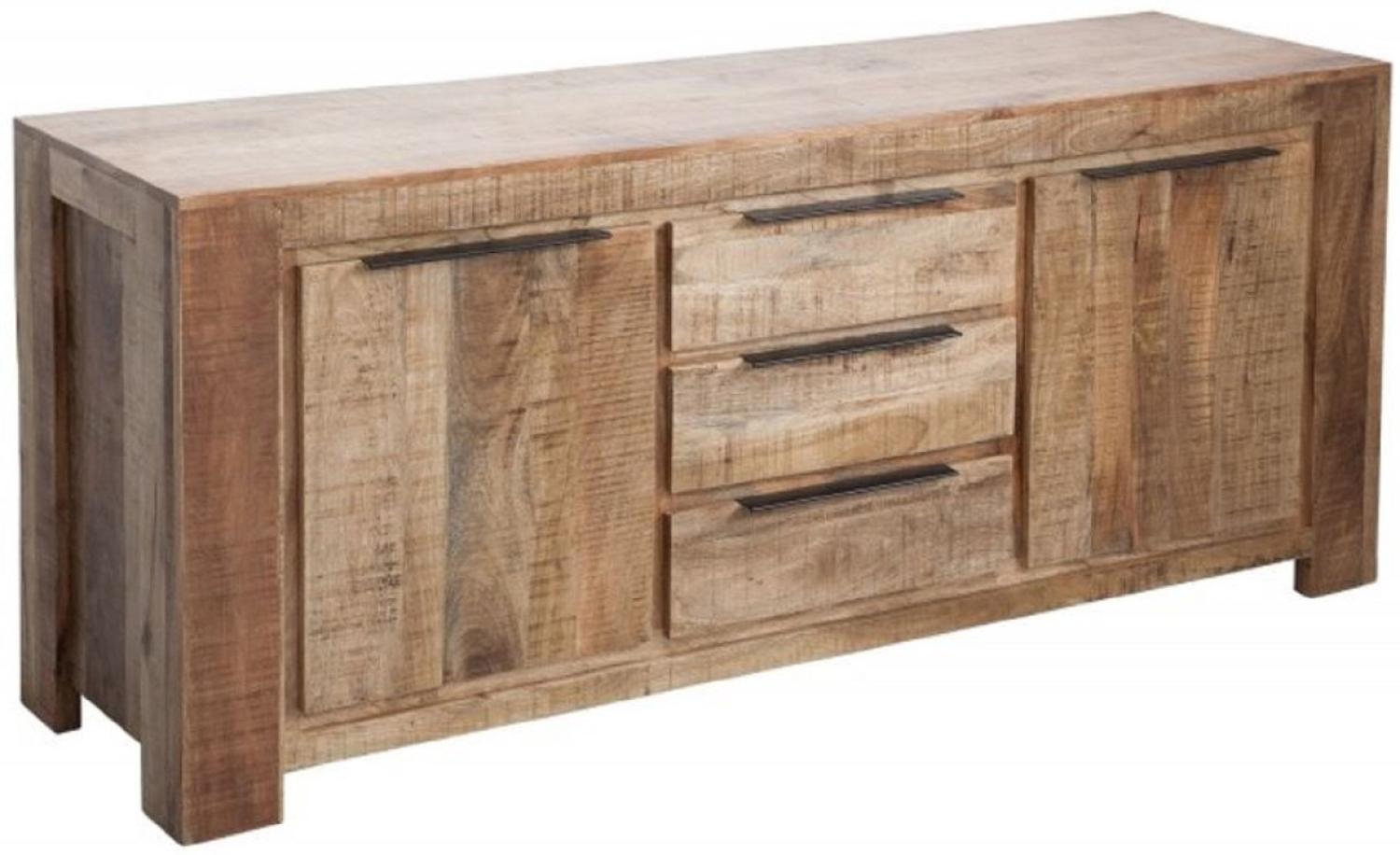 Casa Padrino Landhausstil Sideboard Naturfarben 175 x 50 x H. 76 cm - Massivholz Schrank mit 2 Türen und 3 Schubladen - Wohnzimmer Möbel Bild 1